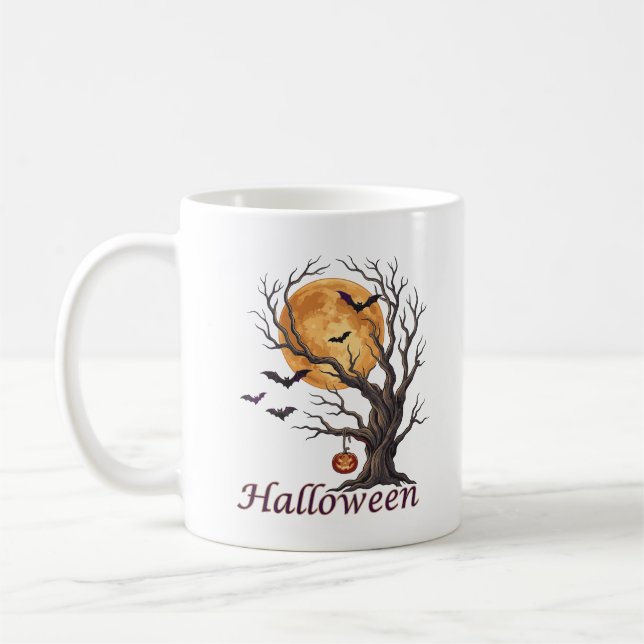 Halloween Tree and Pumpkin Jack-o'-Lantern  Coffee Mug (Left)
