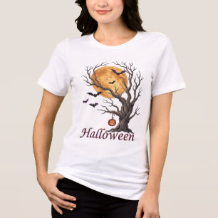 Halloween Tree and Pumpkin Jack-o'-Lantern T-Shirt Tri-Blend Shirt