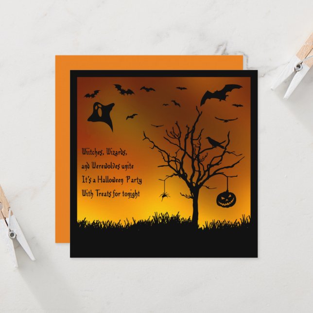 Halloween Tree Kids' Party Invitation (Front/Back In Situ)