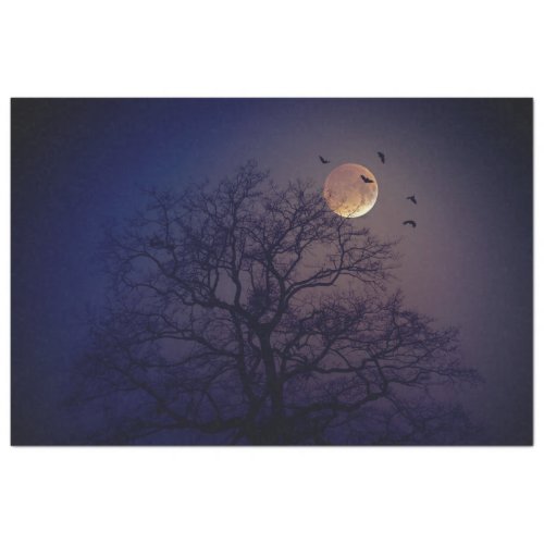 Halloween Tree Moon Crows Background Decoupage Tissue Paper