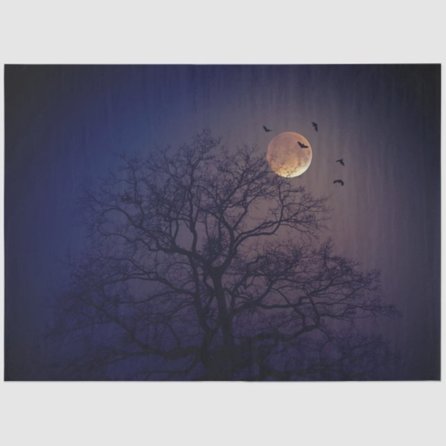 Halloween Tree Moon Crows Background Decoupage Tissue Paper (Front)
