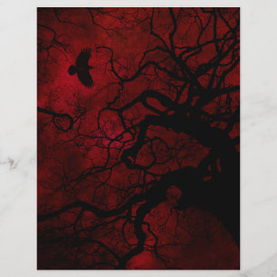 Halloween Tree  Red Scrapbook Paper
