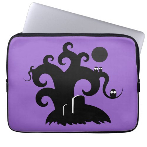 Halloween Tree with Owls Silhouette Whimsical Laptop Sleeve