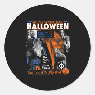 Halloween Trick Is To Stay Alive Collage Retro Hor Classic Round Sticker