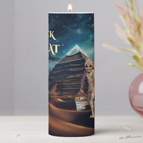 Halloween Trick of Treat Mummy&#39;s Lair Pillar Candle