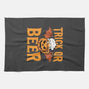 Halloween Trick or Beer Pumpkin Bat Graphic Kitchen Towel