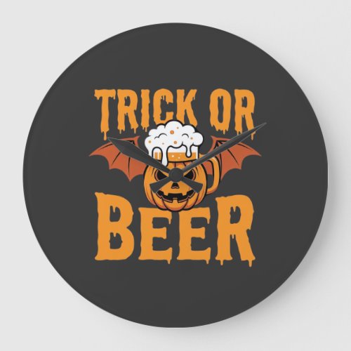 Halloween Trick or Beer Pumpkin Bat Graphic Large Clock