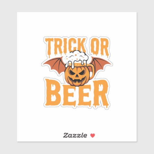 Halloween Trick or Beer Pumpkin Bat Graphic Sticker