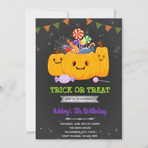 Halloween trick or treat birthday invitation