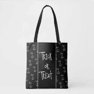 Halloween trick or treat black and white tote bag