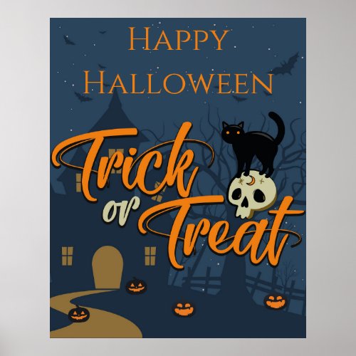 Halloween Trick or Treat Black Cat and Skull Poster
