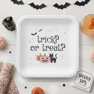 Halloween Trick or Treat Black Cat Motif ID1325 Paper Plates
