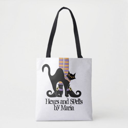 Halloween Trick Or Treat Black Cat Witch Shoes Tote Bag