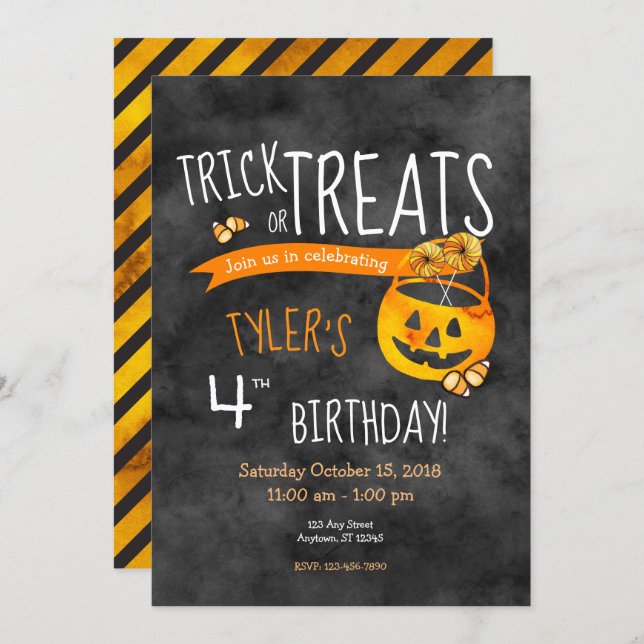 Halloween Trick or Treat Boy or Girl Birthday Invitation (Front/Back)