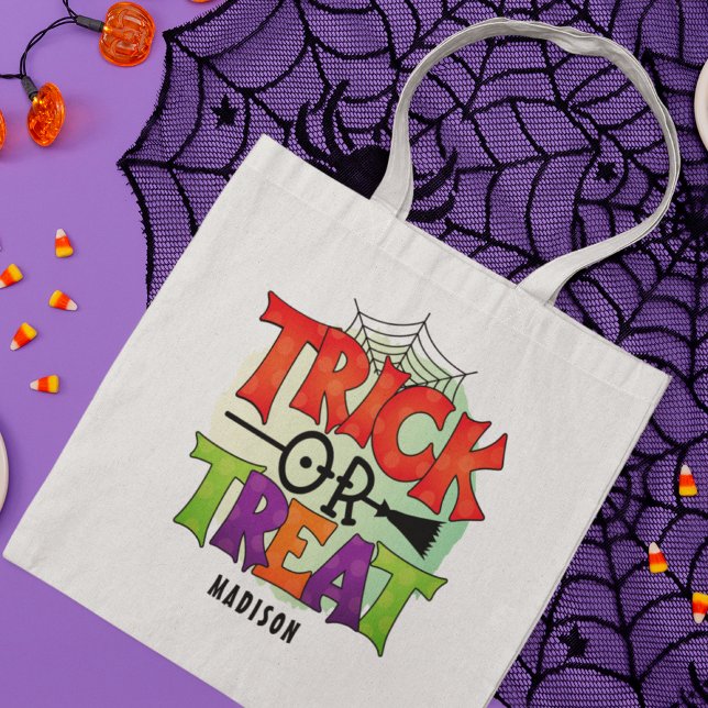 Halloween Trick Or Treat Broom Personalized Candy Tote Bag (Creator Uploaded)