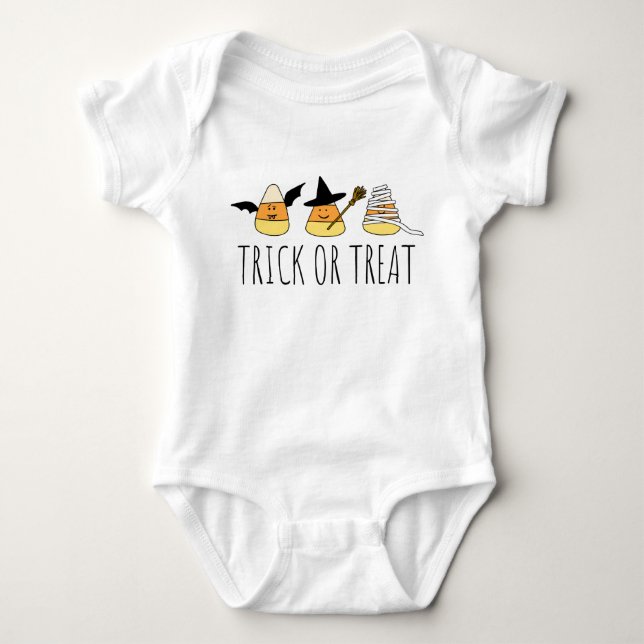 Halloween Trick or Treat Candy Corn Baby Bodysuit (Front)