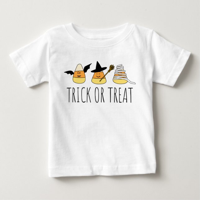 Halloween Trick or Treat Candy Corn Baby T-Shirt (Front)