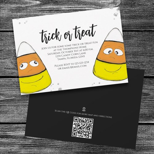 Halloween Trick Or Treat Candy Corn Map QR Code Invitation