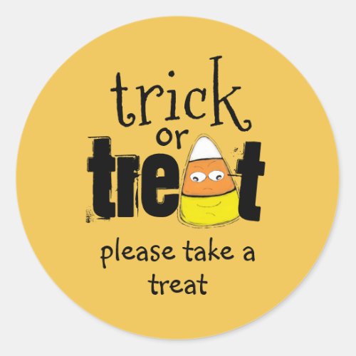 Halloween Trick or Treat Candy Corn Typography Cla Classic Round Sticker