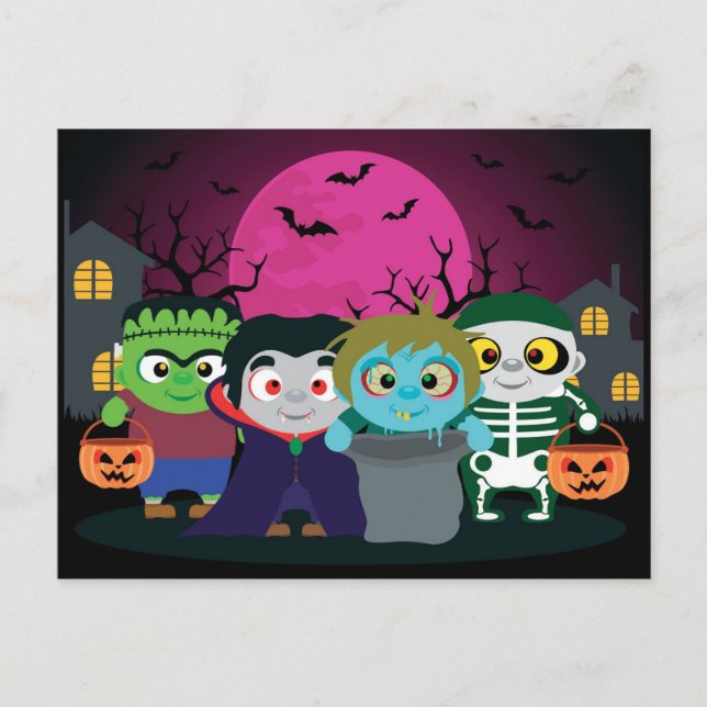 Halloween trick or treat children Holiday Postcard (Front)