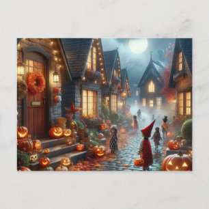 Halloween trick or treat children holiday postcard