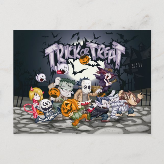 Halloween Trick or Treat Children Postcard (Front)