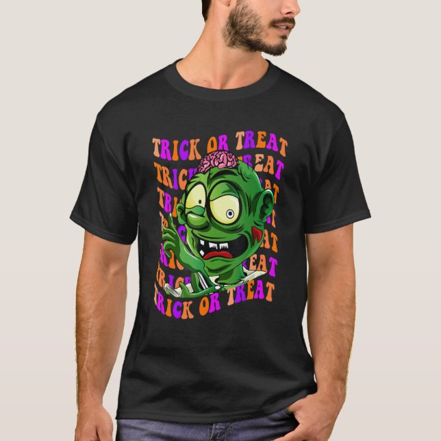 Halloween Trick Or Treat  Cool Zombie Halloween T-Shirt (Front)