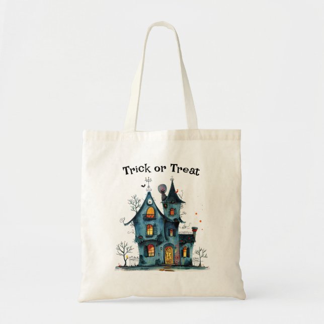 Halloween Trick or Treat Creepy House Tote Bag (Front)