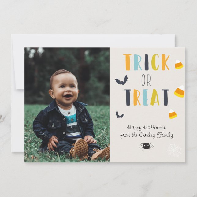 Halloween "Trick or Treat" Custom Photo Holiday Card (Front)