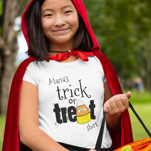 Halloween Trick Or Treat Cute Candy Corn Script T_Shirt