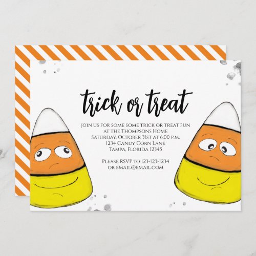 Halloween Trick Or Treat Cute Candy Corn Simple  Invitation