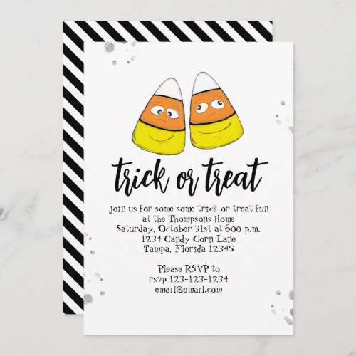 Halloween Trick Or Treat Cute Candy Corn Simple  Invitation