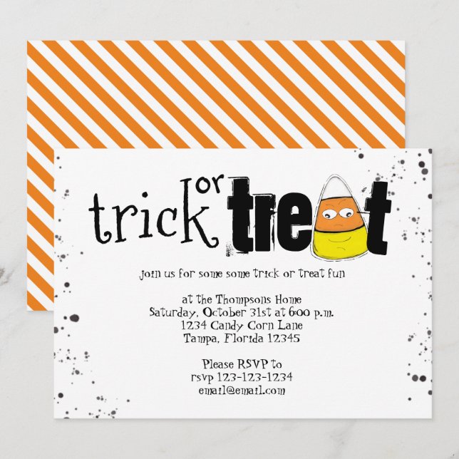 Halloween Trick Or Treat Cute Candy Corn Simple Invitation (Front/Back)