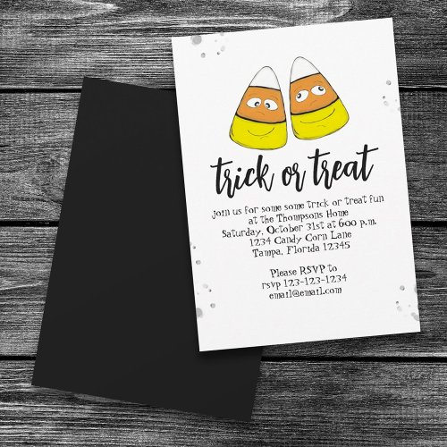 Halloween Trick Or Treat Cute Candy Corn Simple Invitation