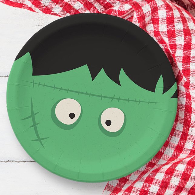 Halloween Trick or Treat Cute Frankenstein Monster Paper Plates (Creator Uploaded)