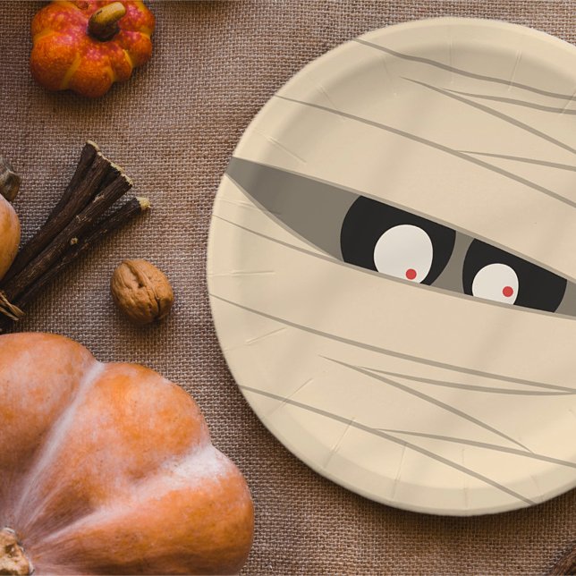 Halloween Trick or Treat Cute Mummy Squiggly Eyes Paper Plates (Creator Uploaded)