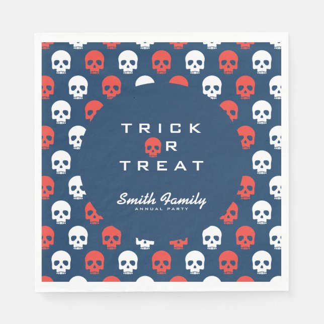Halloween Trick or Treat Cute Skulls. Paper Napkins (Front)
