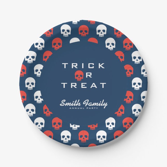Halloween Trick or Treat Cute Skulls. Paper Plates (Front)