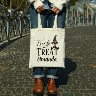 Halloween Trick Or Treat Cute Witch Shoes Hat Tote Bag