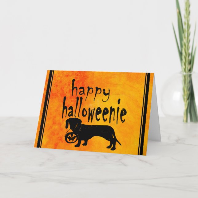 Halloween Trick or Treat Dachshund Card (Front)