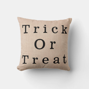 Halloween Trick or Treat Fall Decor Burlap Throw Pillow