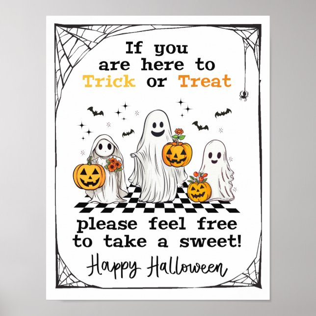 Halloween Trick or Treat ghosts porch candy sign (Front)