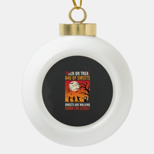 Halloween Trick or Treat Ghosts Walking Street Ceramic Ball Christmas Ornament