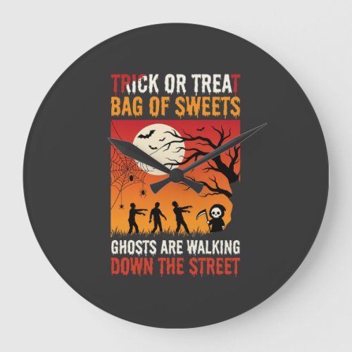 Halloween Trick or Treat Ghosts Walking Street Large Clock