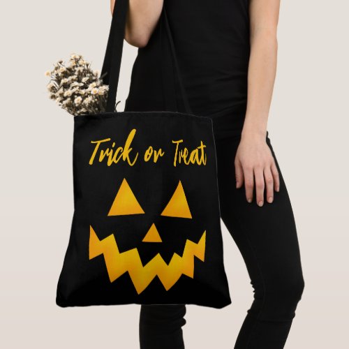Halloween Trick or Treat Glowing Pumpkin Face Tote Bag