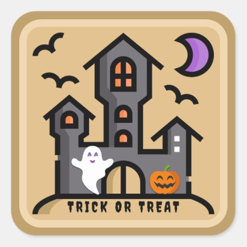 Halloween Trick or Treat Haunted House Square Sticker