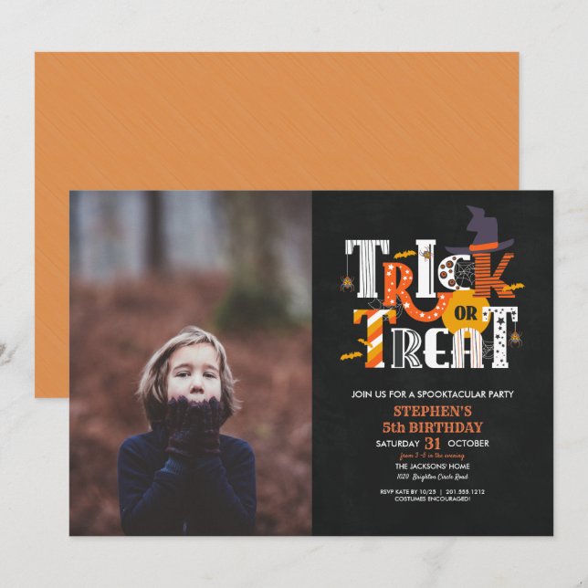 Halloween Trick or treat Kid Photo Birthday Party Invitation (Front/Back)