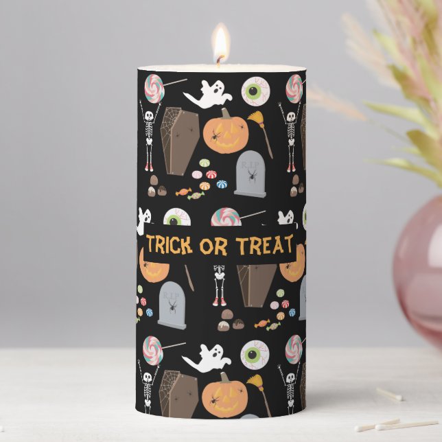 Halloween Trick or Treat Kids Halloween Pillar Candle (In Situ)