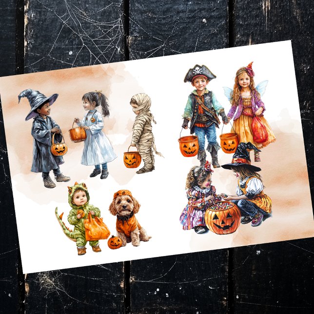 Halloween Trick or Treat Kids in Costumes Tissue Paper (Creator Uploaded)
