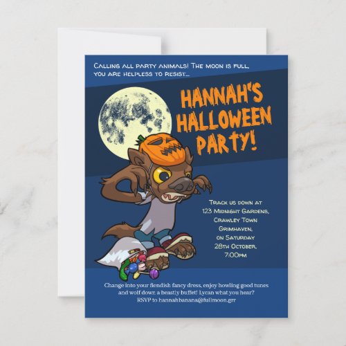 Halloween Trick Or Treat  Little Cartoon Werewolf Invitation